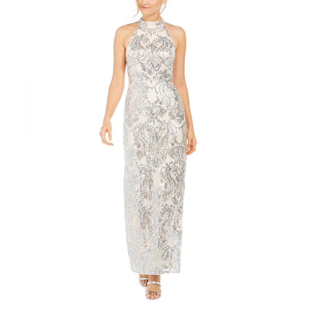 Vince Camaro Womens Silver Lined Sleeveless Halter Dress